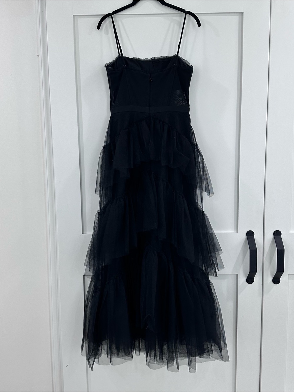 BCBGMAXAZRIA Oly Tiered Ruffle Tulle Evening Gown Black Size 6 - Picture 5 of 14
